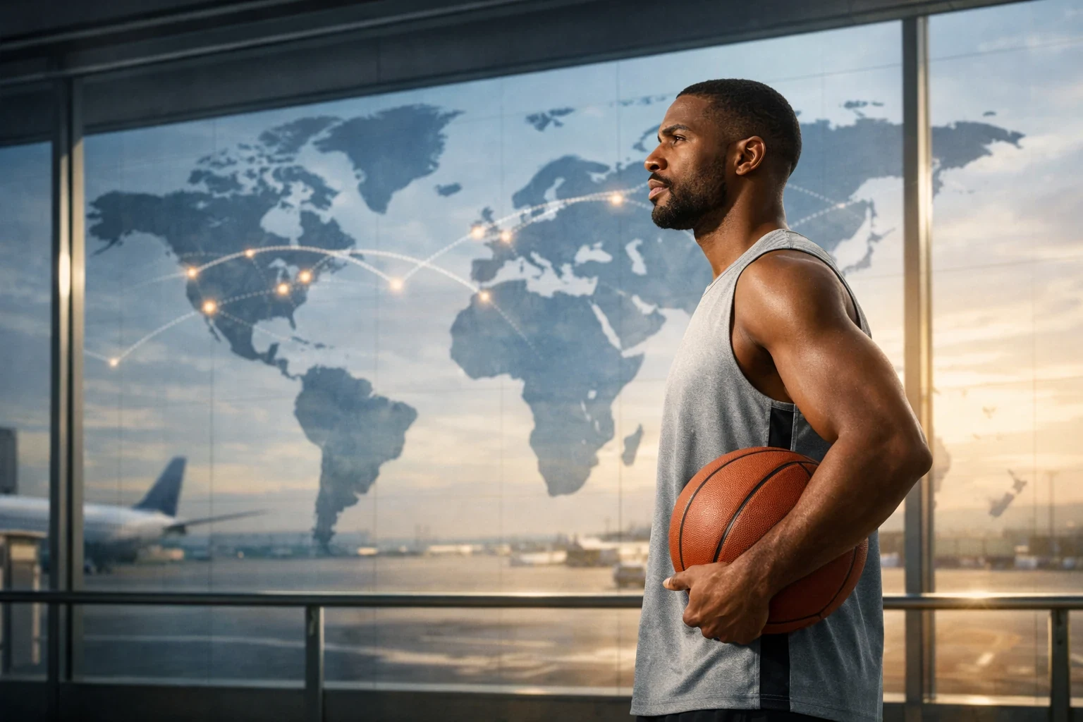 Jogador de basquetebol profissional em contexto de transferência internacional